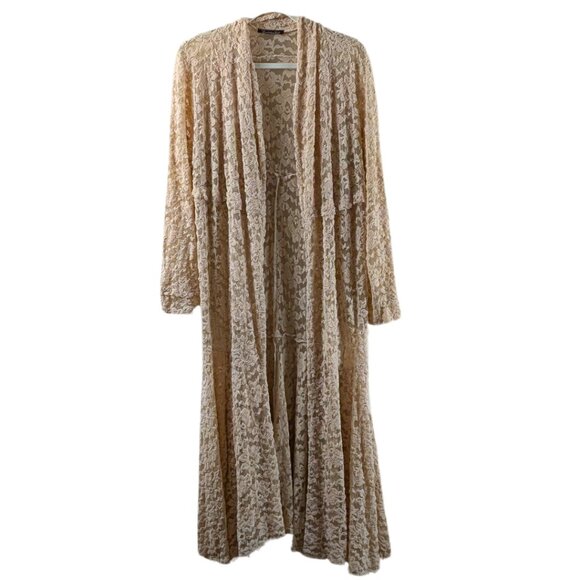 2/$30 Surrealist Anthropologie cream colored  lace  duster Cardigan L - Picture 3 of 8